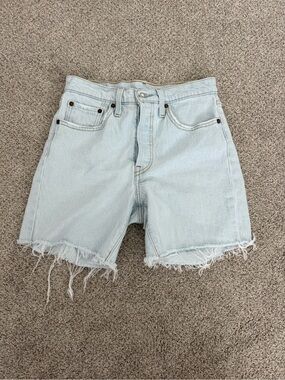 Levi's Light Blue High-Rise Frayed Hem Denim Shorts